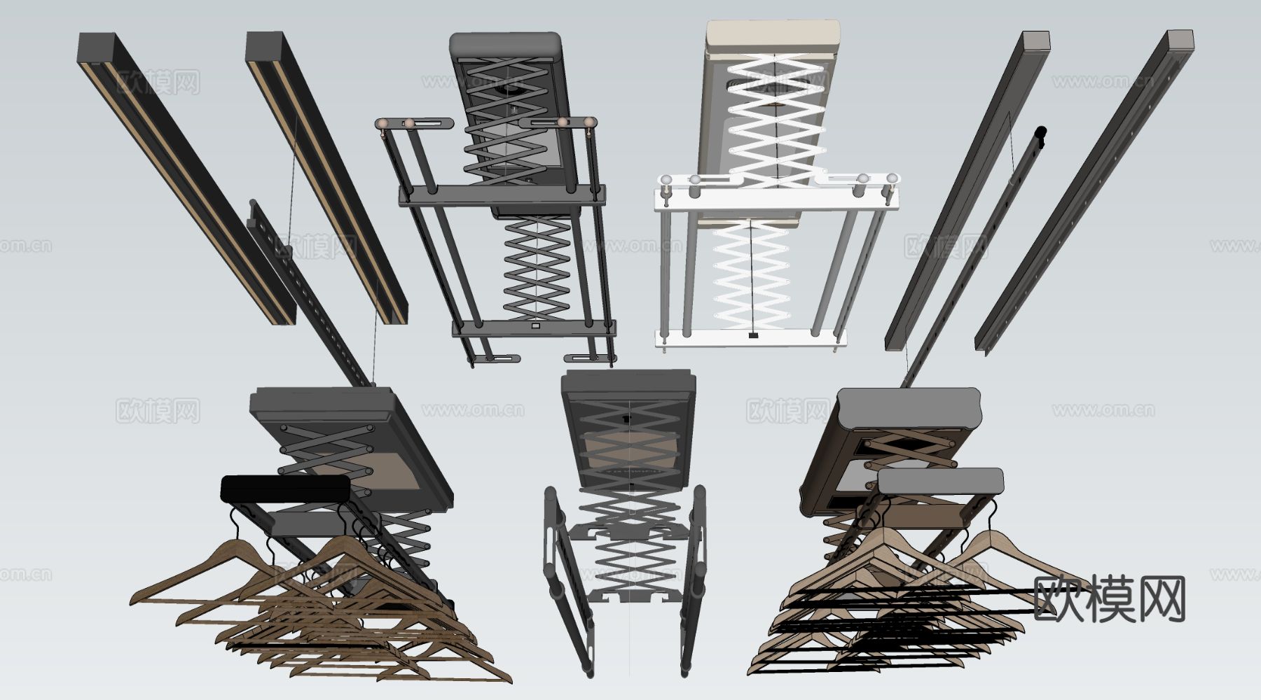 现代电动晾衣架 折叠晾衣架su模型下载（渲染图2）