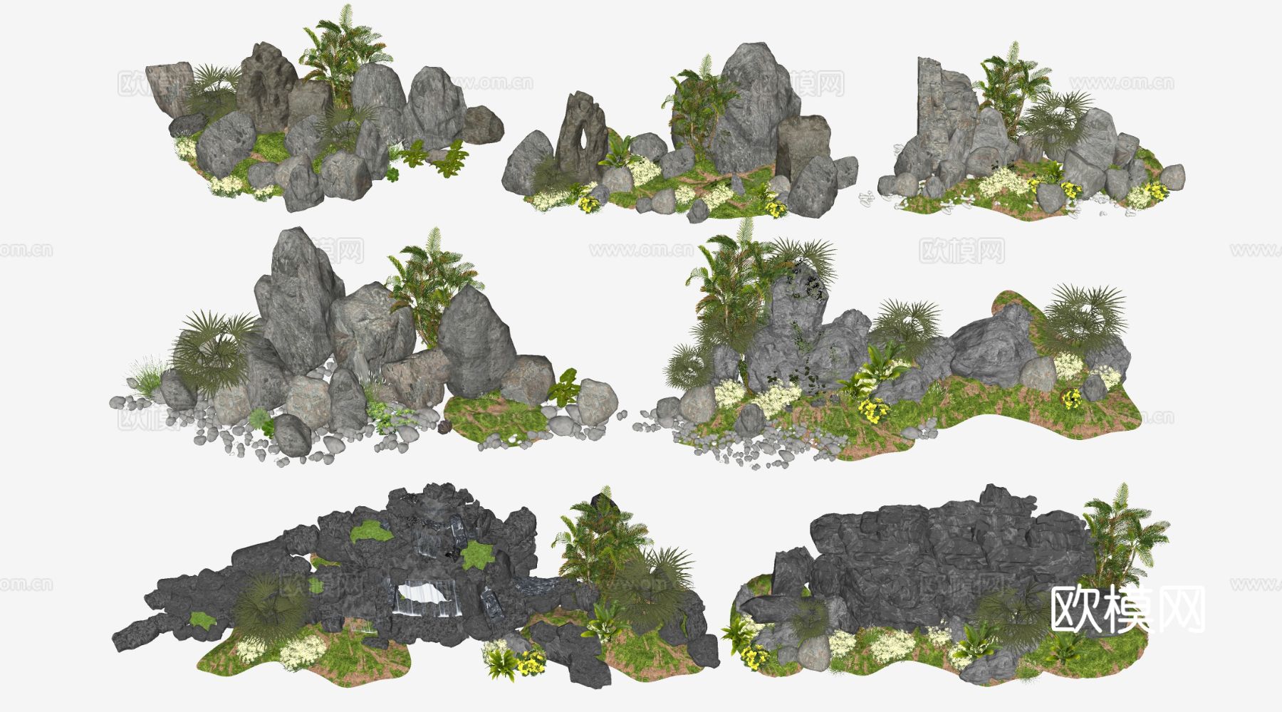 现代假山石头 景石 园林小品 景观石头su模型