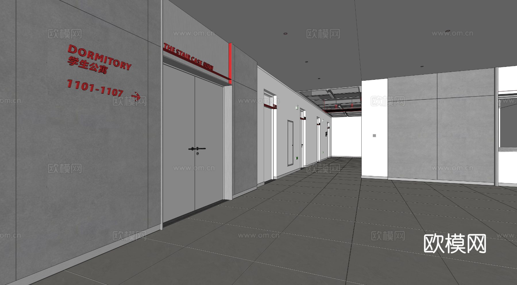 大堂 电梯厅 走廊 现代风格 宿舍楼su模型