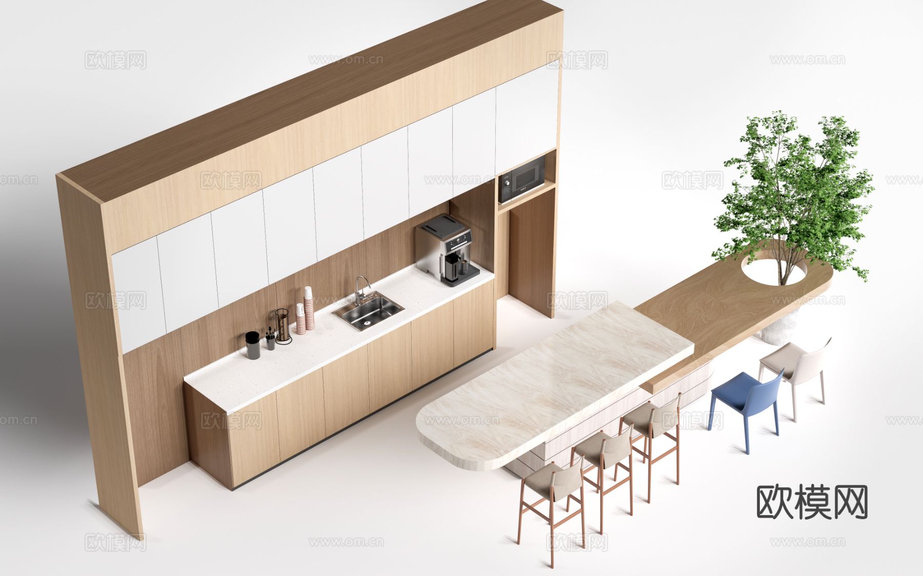 现代茶水间吧台 茶水间桌椅 水吧台su模型