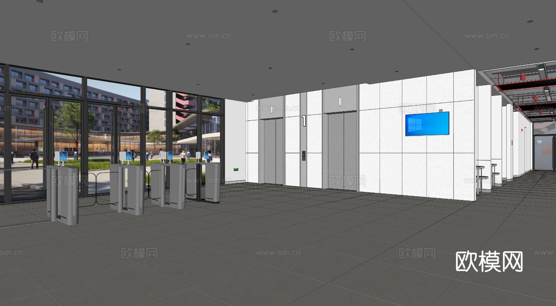 大堂 电梯厅 走廊 现代风格 宿舍楼su模型