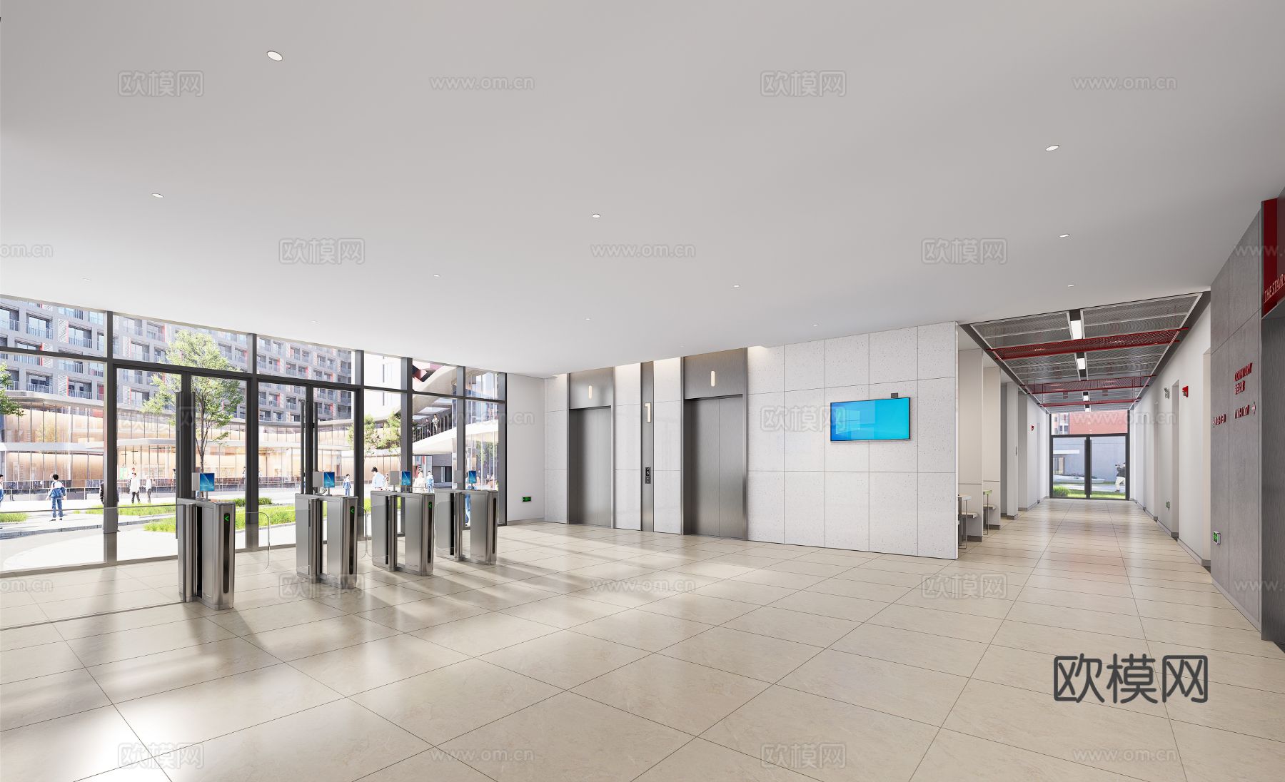 大堂 电梯厅 走廊 现代风格 宿舍楼su模型