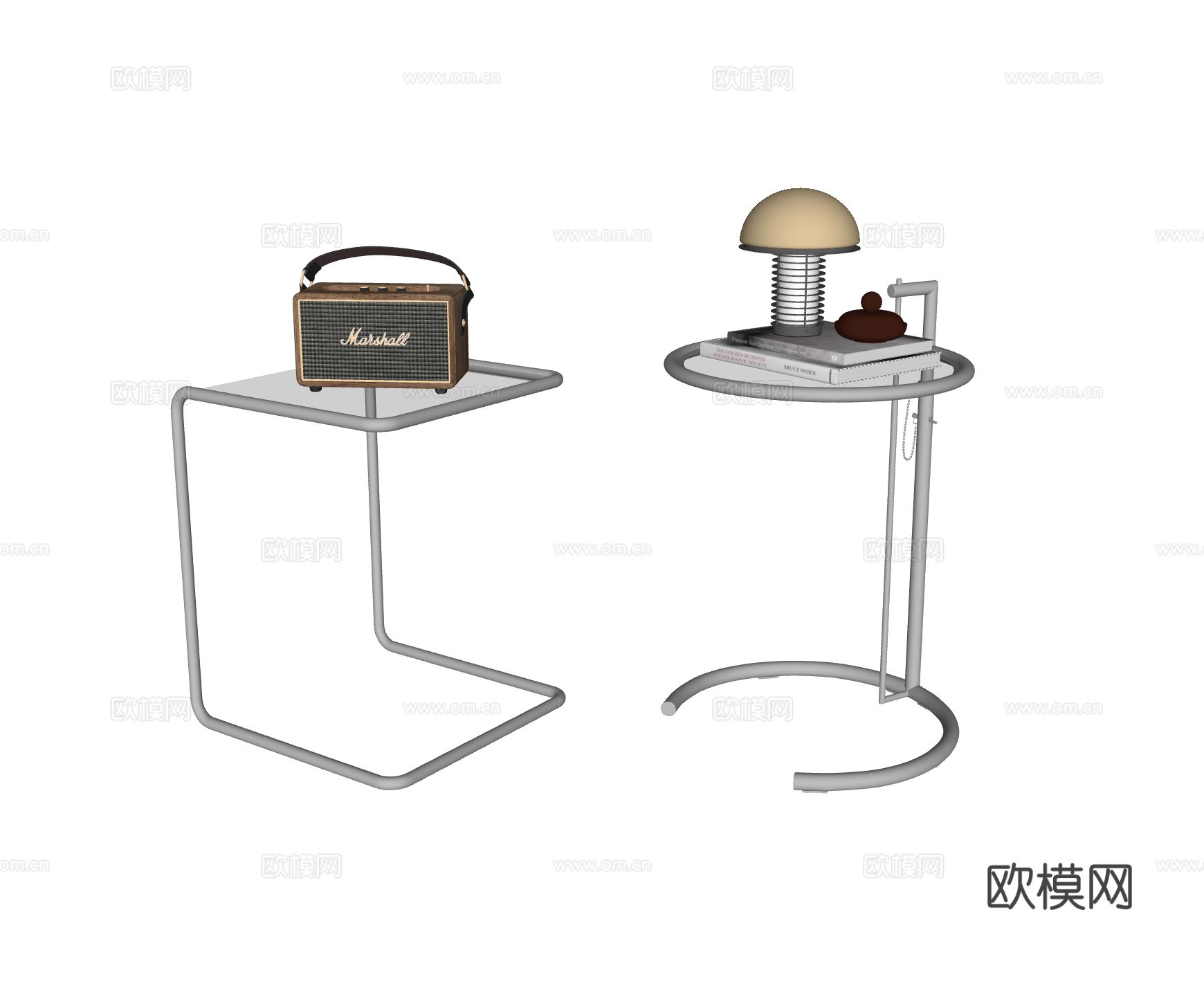 EILEEN GRAY 现代边几组合 包豪斯边几 不锈钢玻璃su模型