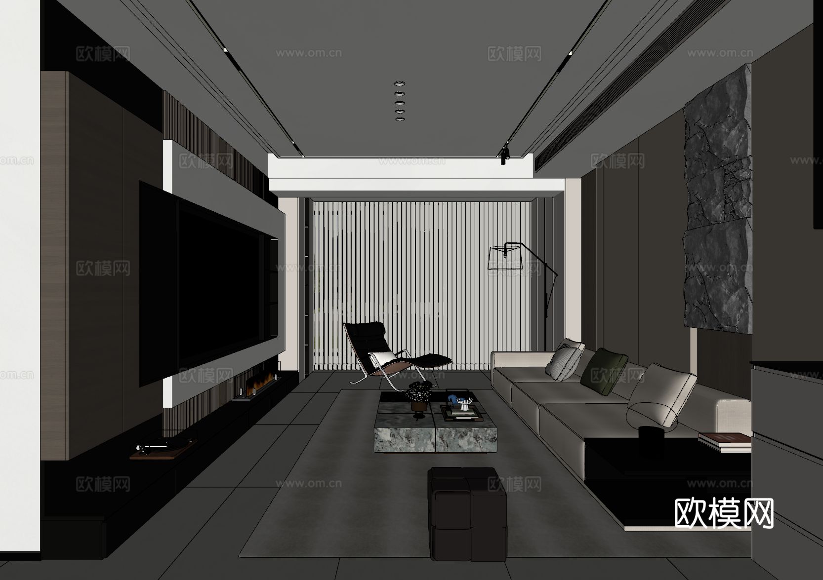 意式无主灯客厅su模型