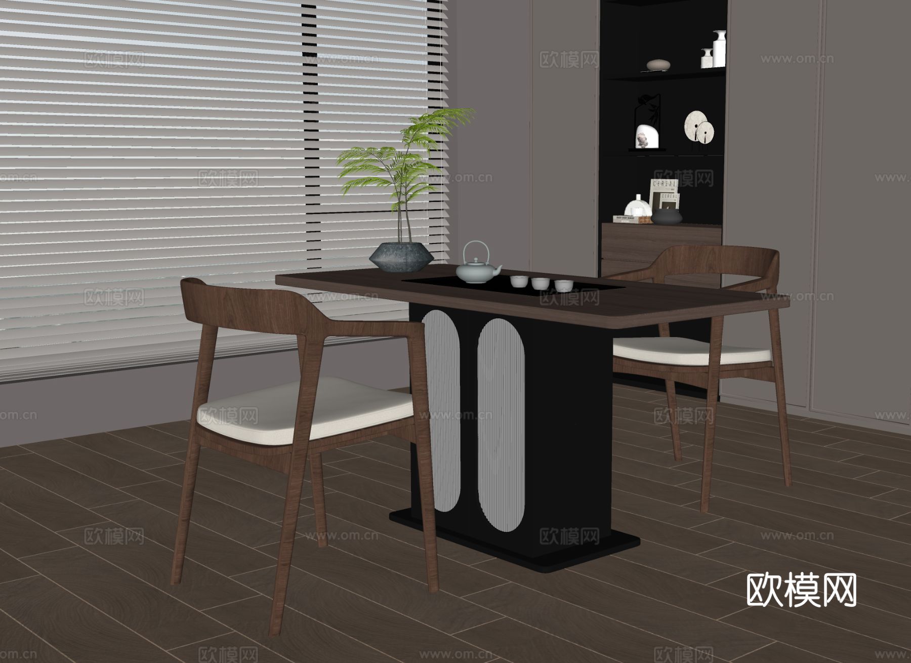 现代茶室 茶桌椅su模型