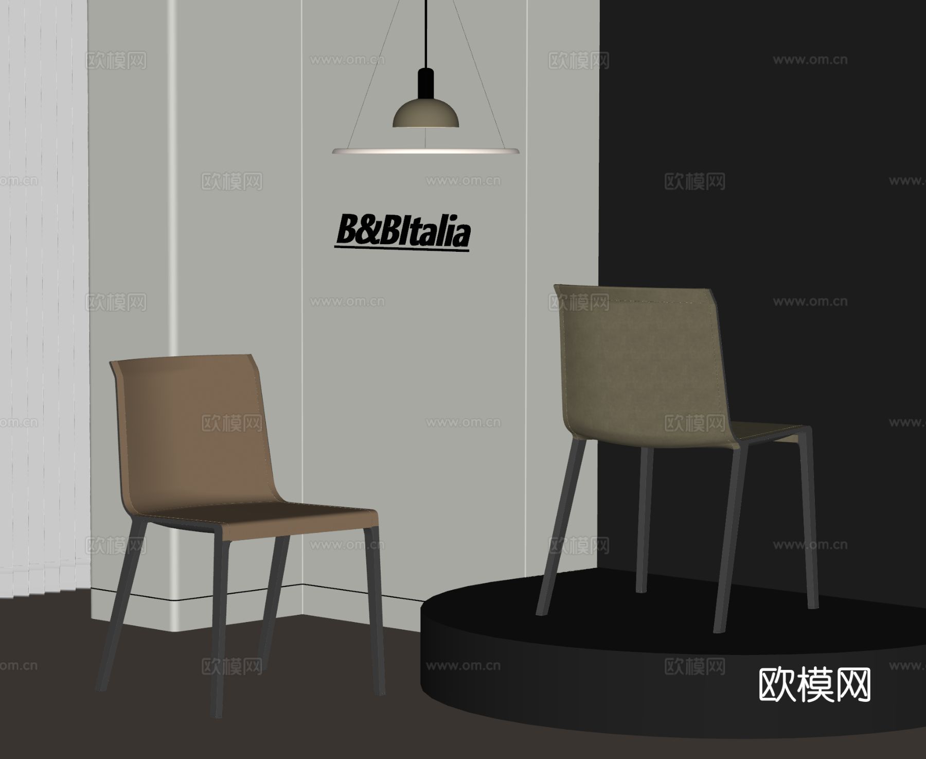 B&B 现代意式餐椅组合 单椅 椅子 皮革 吊灯su模型