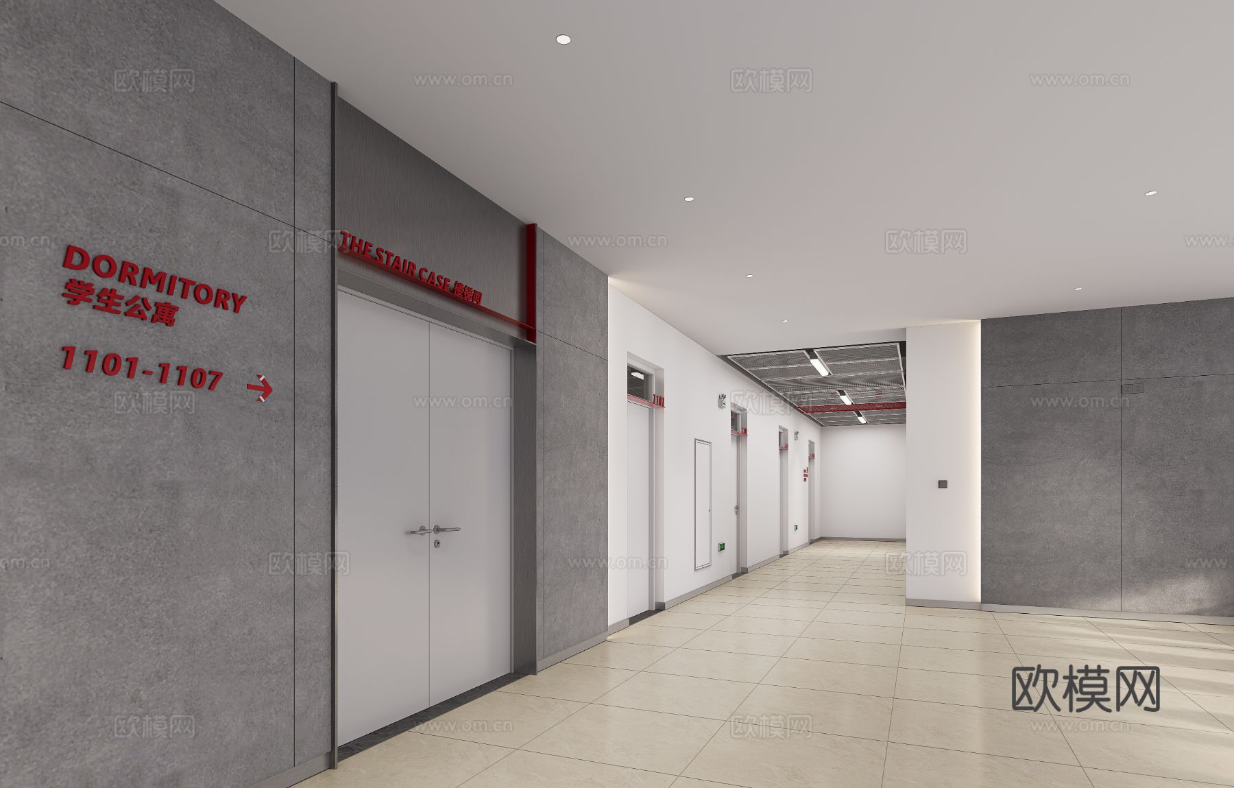 大堂 电梯厅 走廊 现代风格 宿舍楼su模型