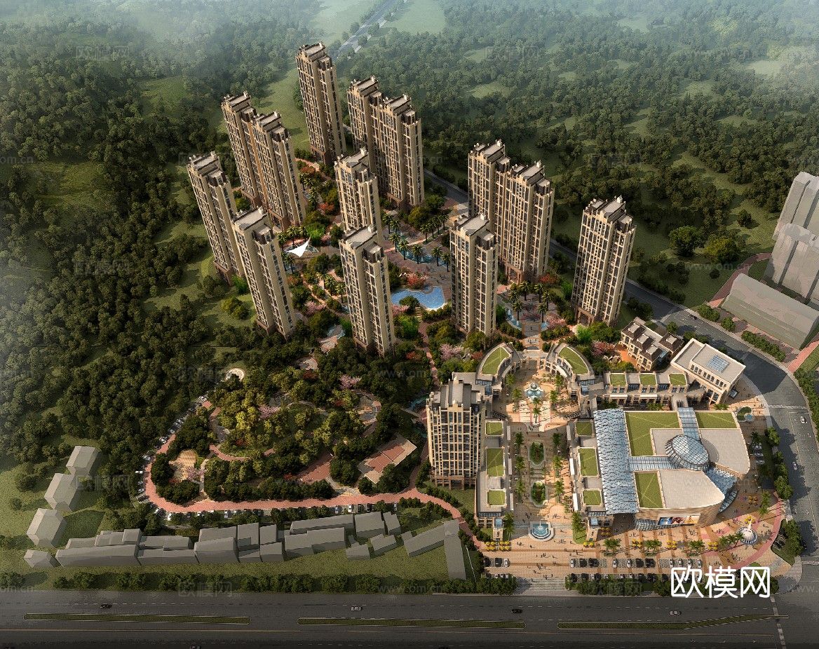 现代小区规划免费su模型下载（渲染图1）
