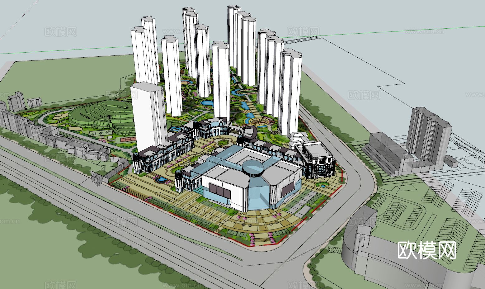 现代小区规划免费su模型下载（渲染图2）