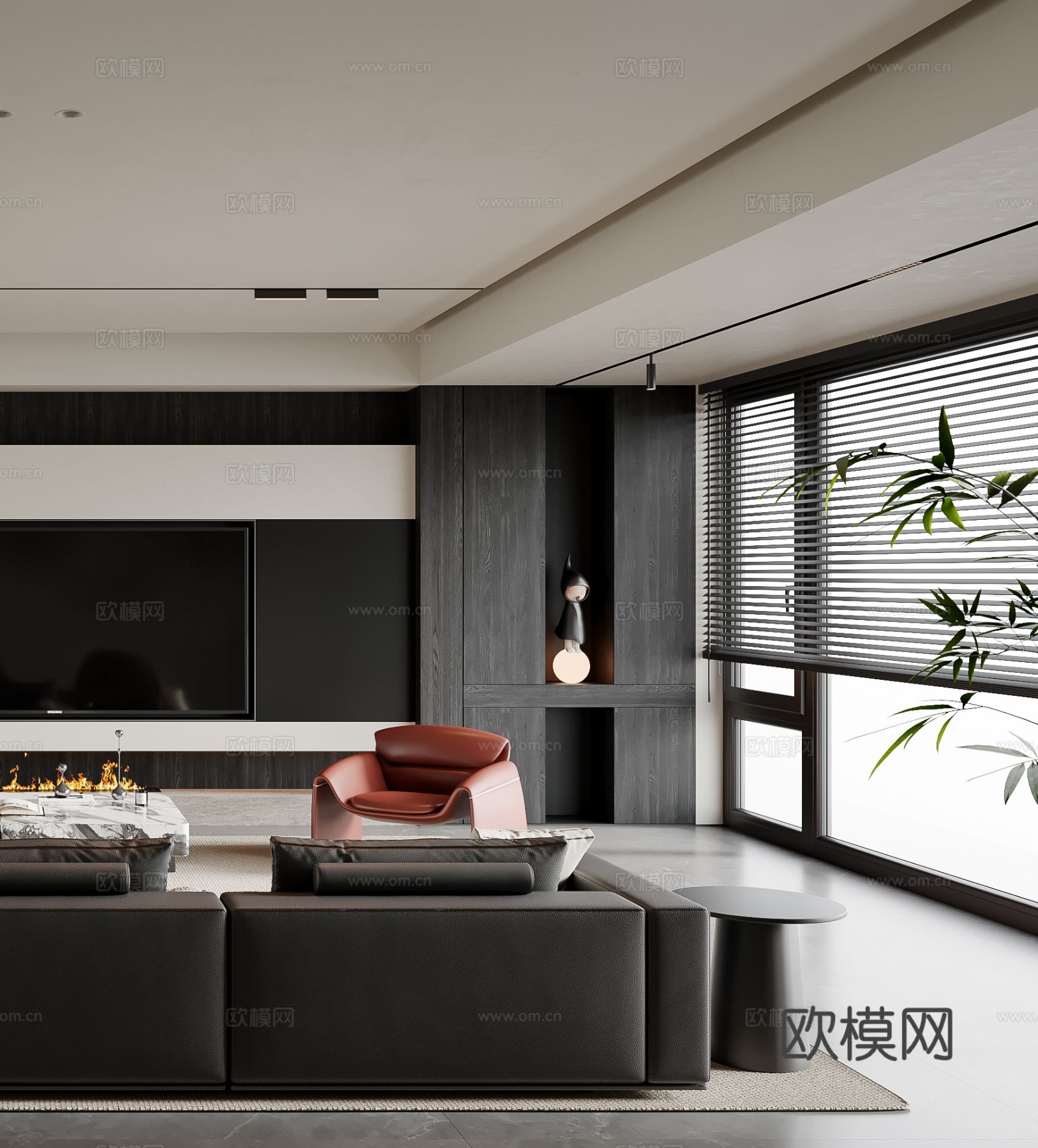 现代简约客厅 沙发茶几 电视背景墙 多人沙发 地毯3d模型