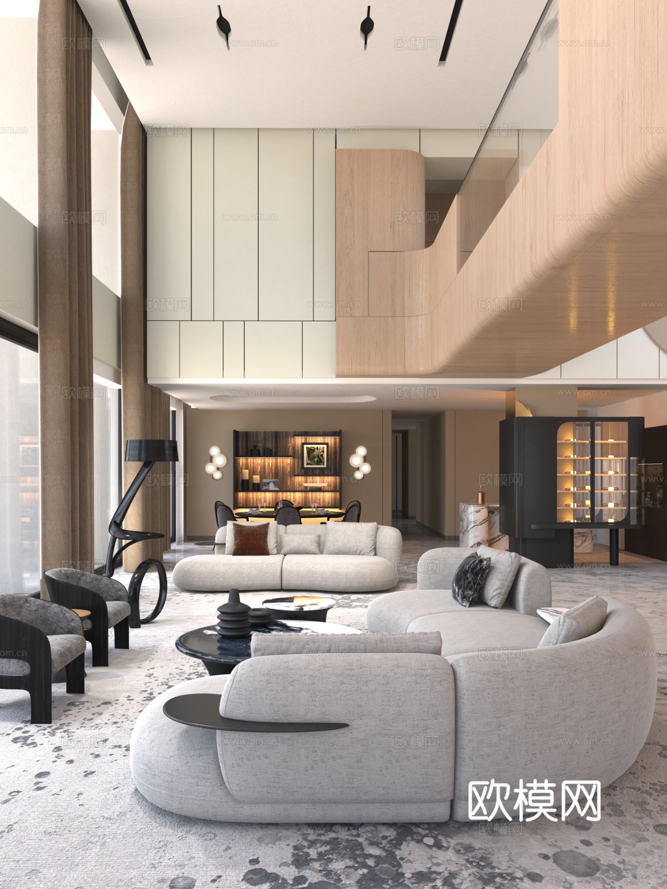黄全 南天名苑 复式别墅客厅3d模型下载（渲染图1）