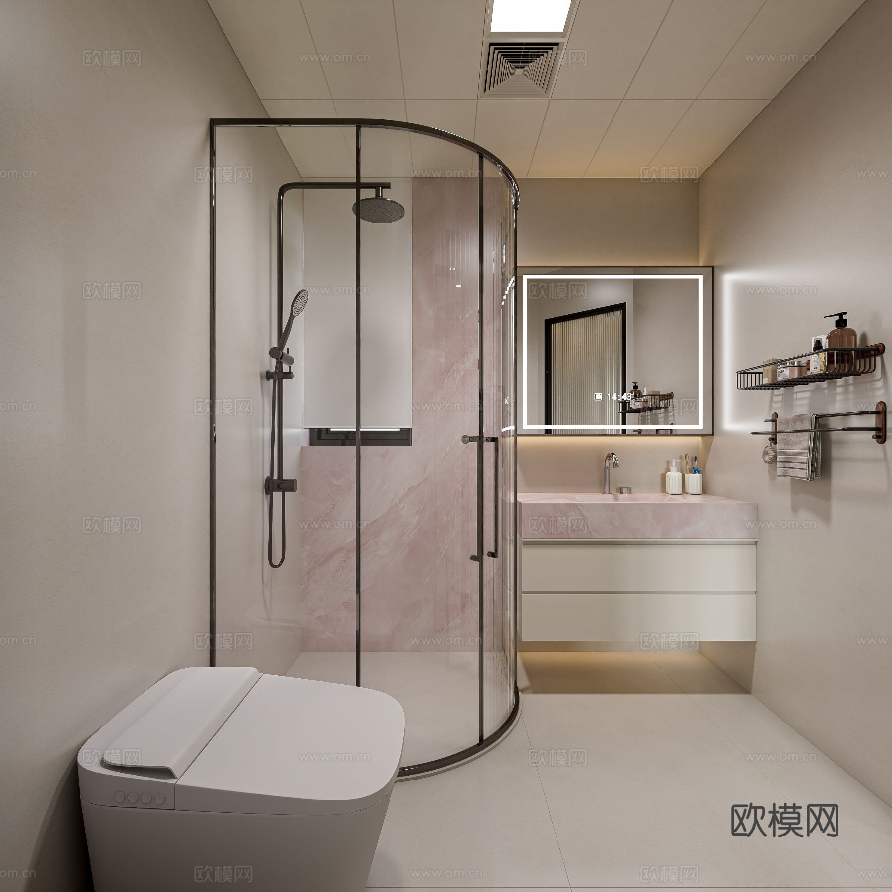 奶油风简约卫生间3d模型