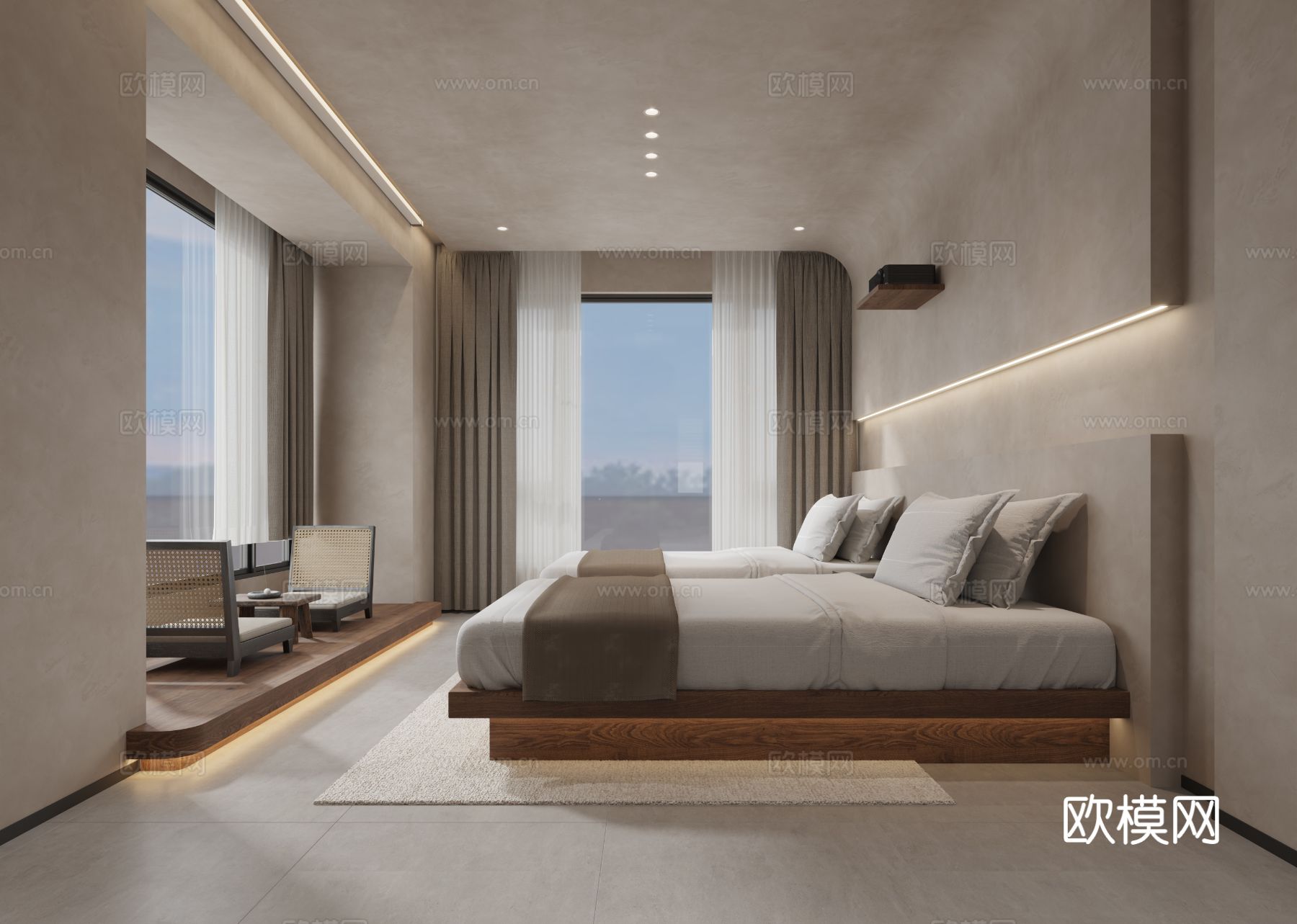 酒店客房  民宿客房   侘寂风酒店客房3d模型