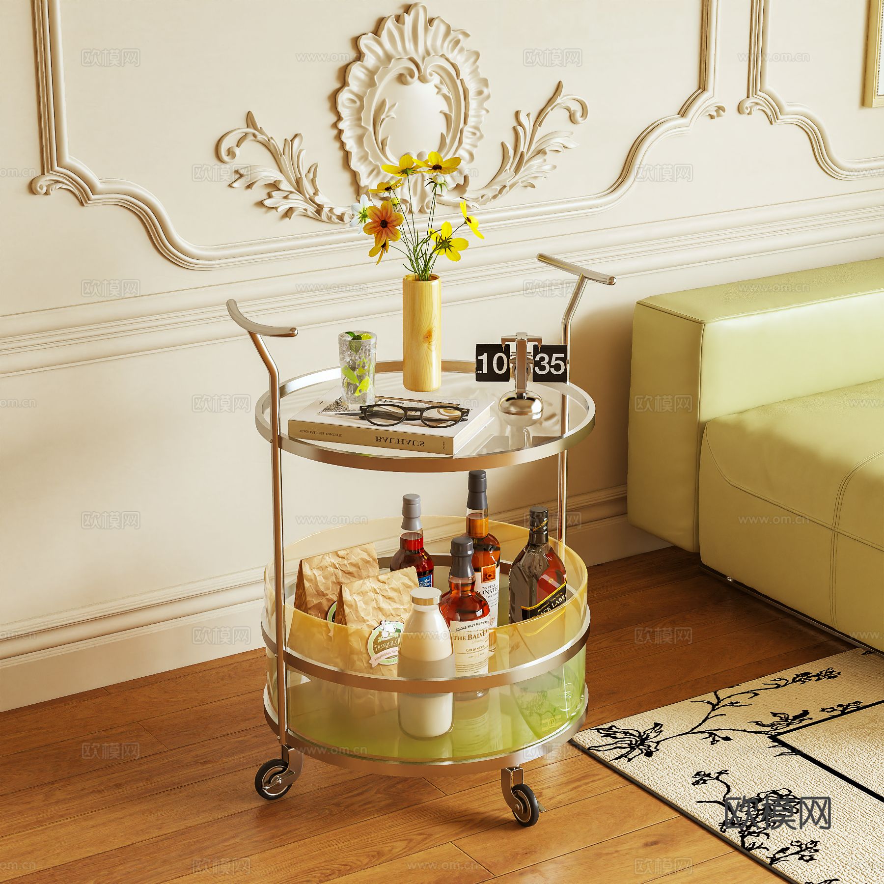 边几 小推车 置物架 亚克力 摆件 移动架3d模型