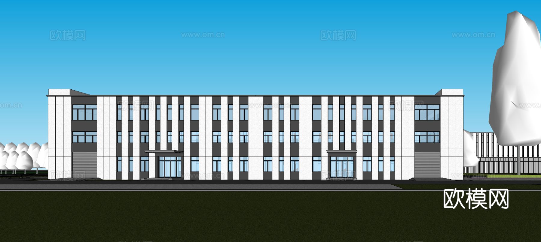 现代工业厂房 现代产业园 多层办公 厂房 产 产业园 办公楼su模型下载（渲染图2）