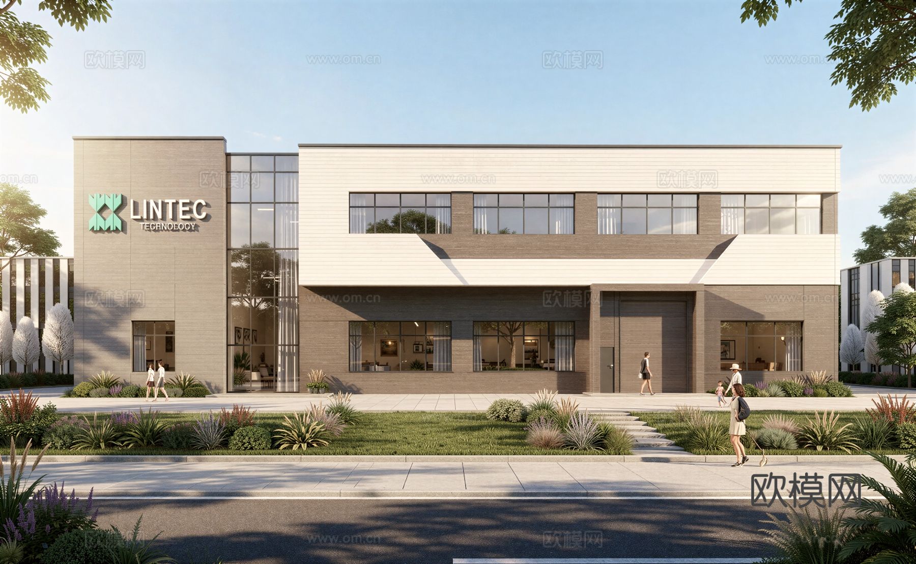 现代工业厂房 现代产业园 多层办公 厂房 产 产业园 办公楼su模型下载（渲染图2）