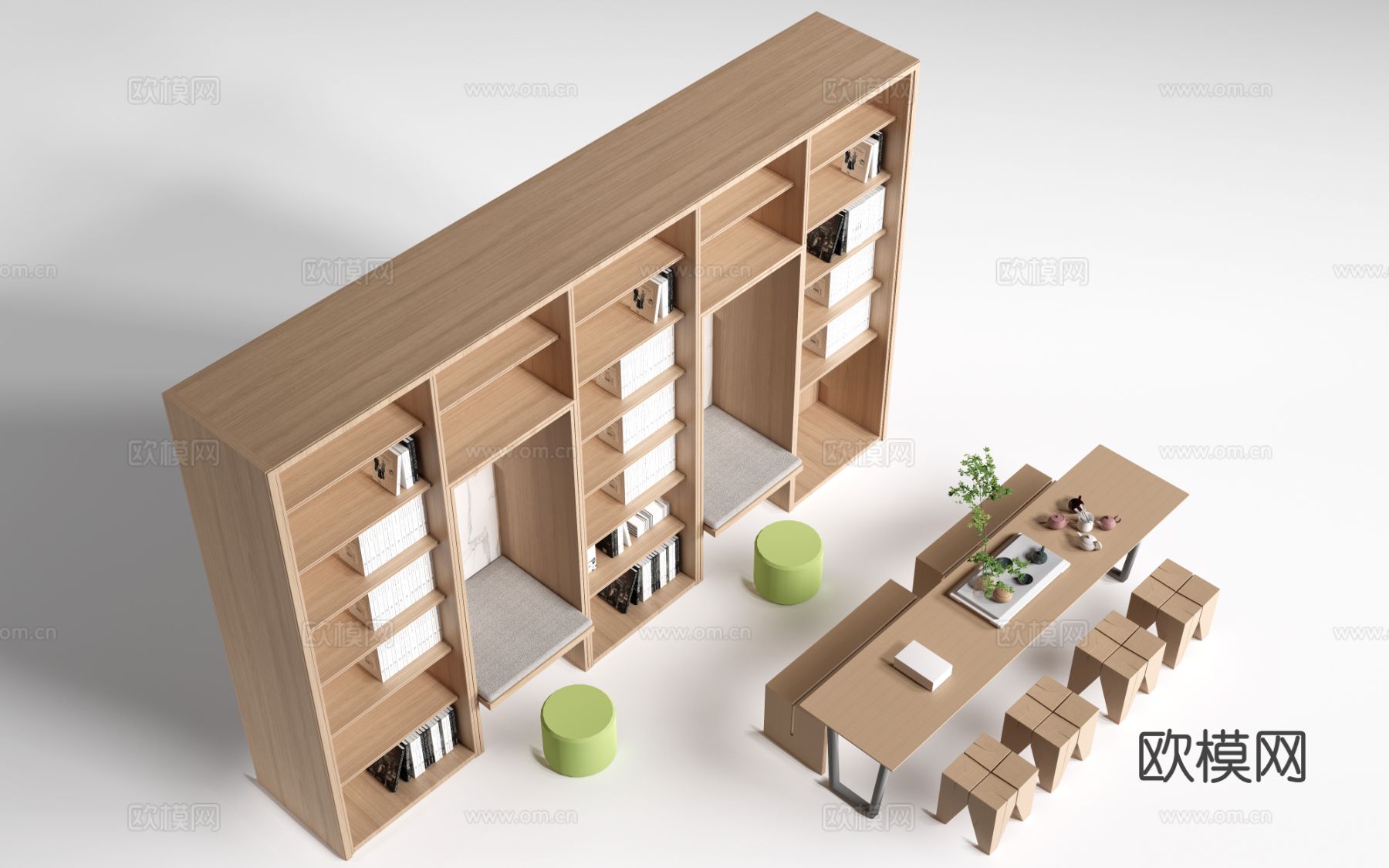 现代休息区桌椅 休闲桌椅 书架 讨论桌椅su模型