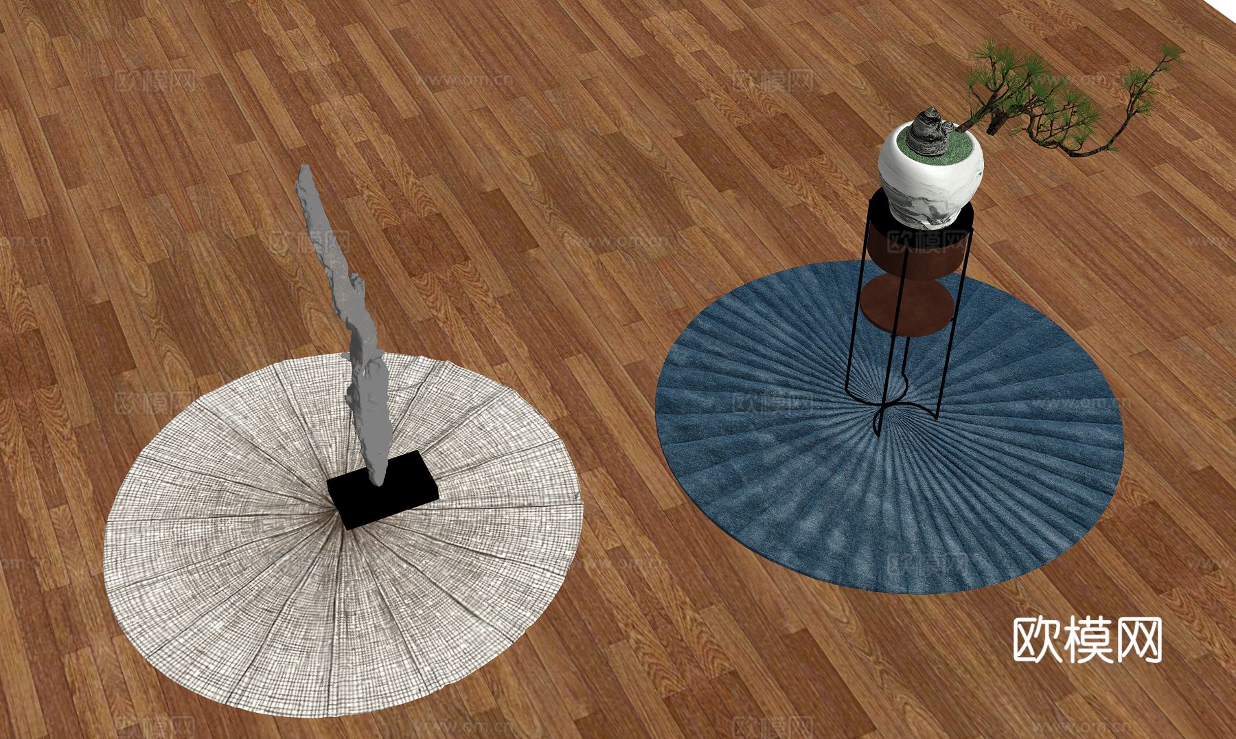 新中式松树盆景盆栽su模型