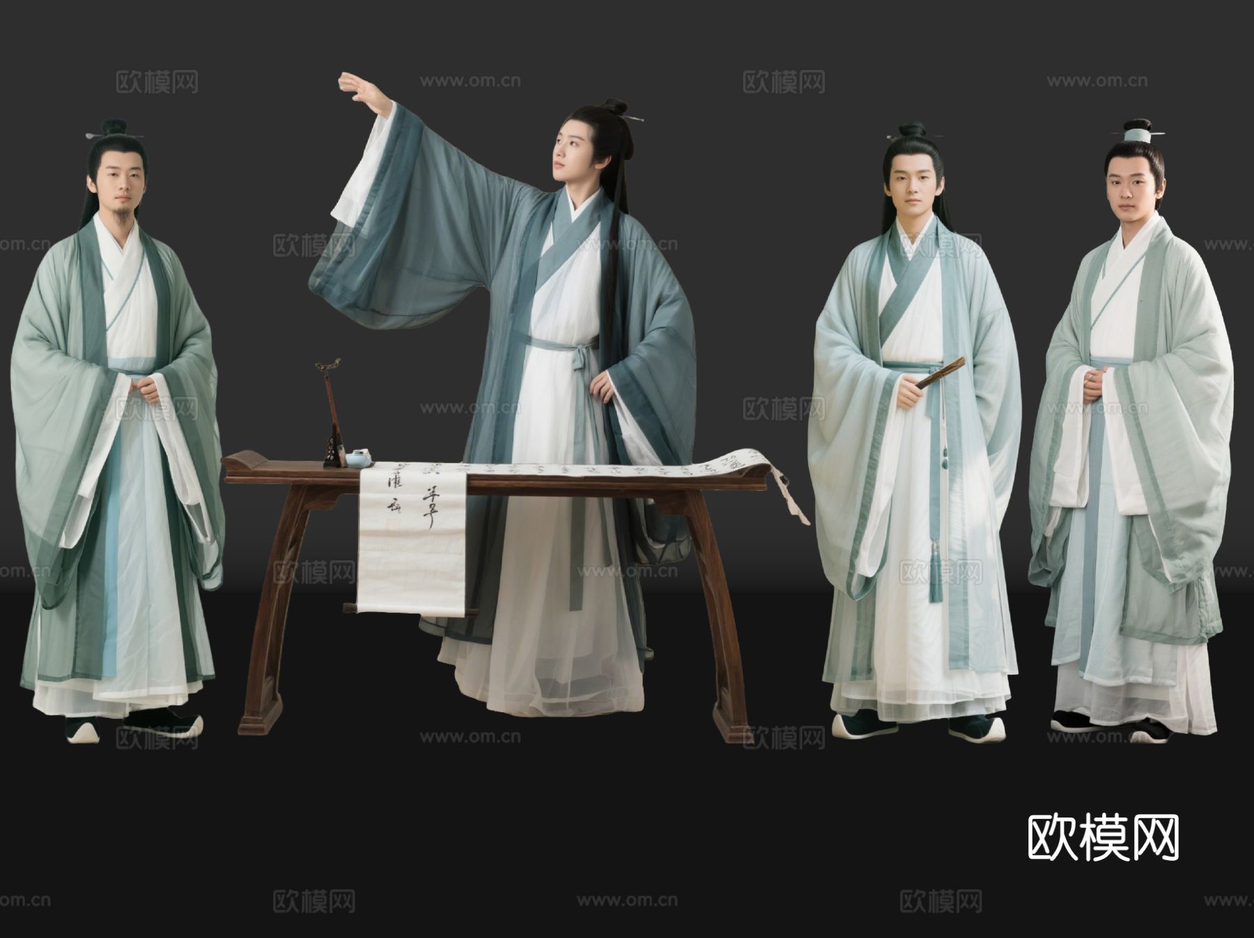 2D古装人物 古代读书人 古装男子 书生 文人骚客 诗人su模型