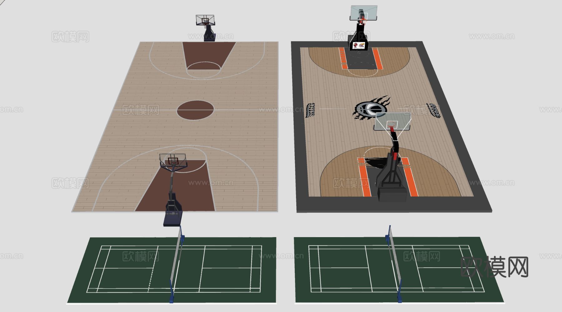现代篮球场 运动场 室内球场su模型