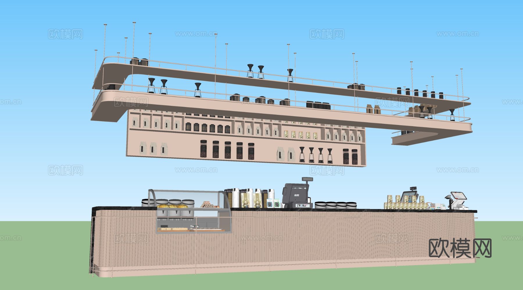 现代咖啡吧台 酒吧台 前台 收银台 操作台su模型