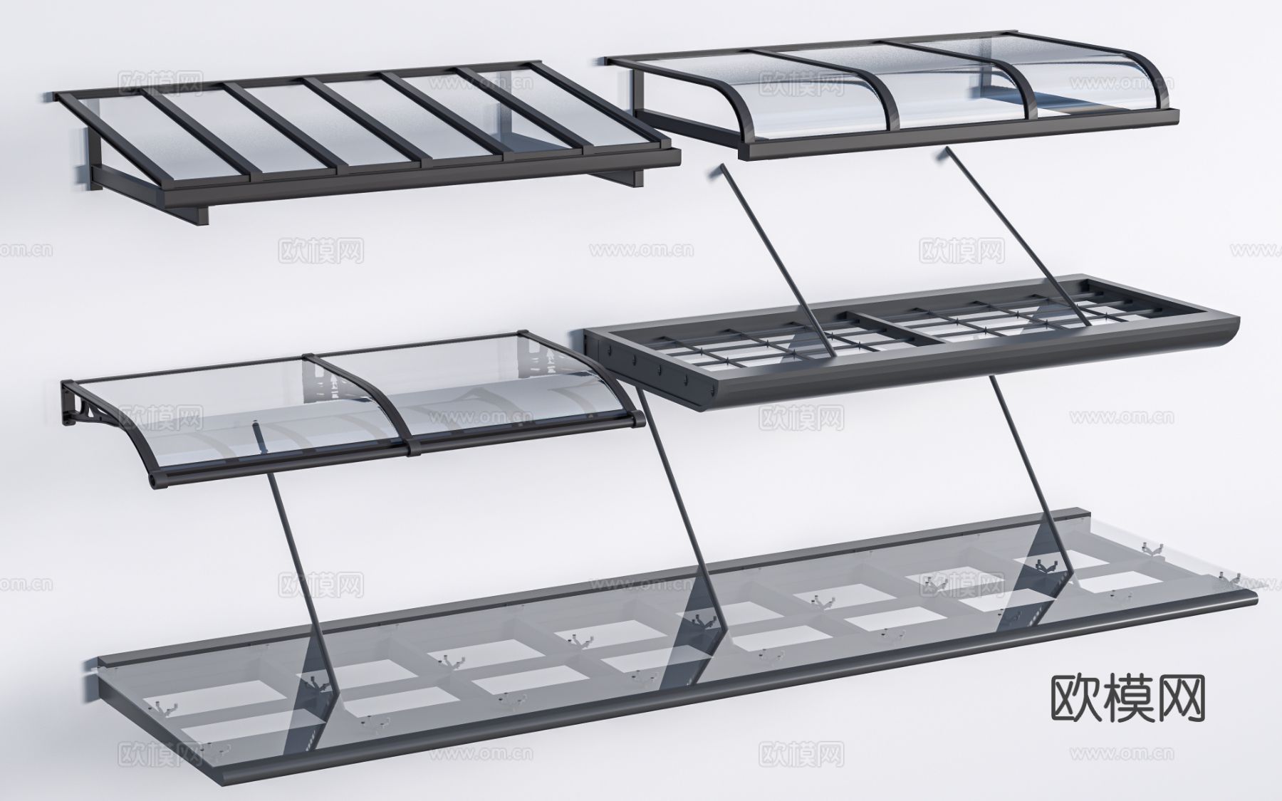 现代玻璃雨棚 钢构雨棚 玻璃雨打 阳光棚su模型