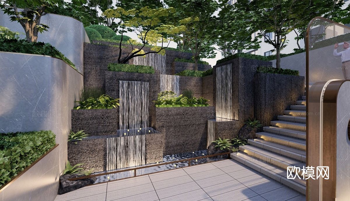 现代台阶景观 庭院景观 庭院花园su模型