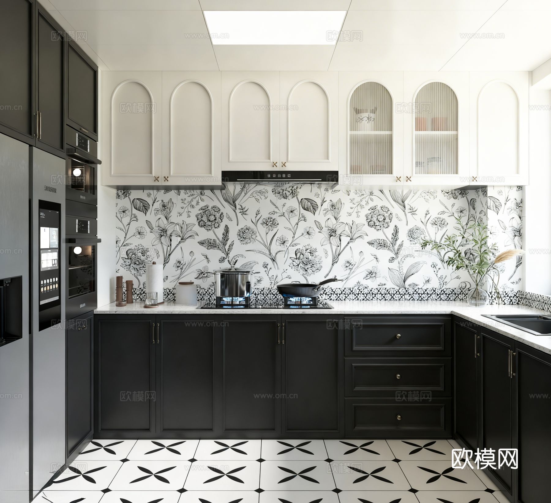 法式厨房 电器 冰箱 灶台 油烟机3d模型下载