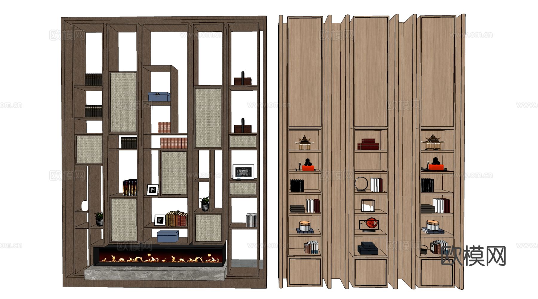新中式装饰架 博古架 书架 置物架su模型