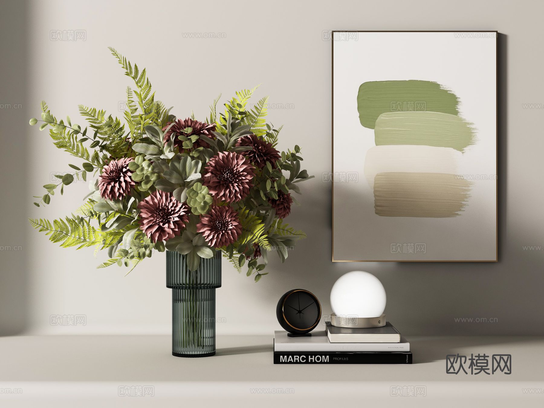 侘寂植物盆栽 花瓶花艺 花卉组合 摆件组合su模型