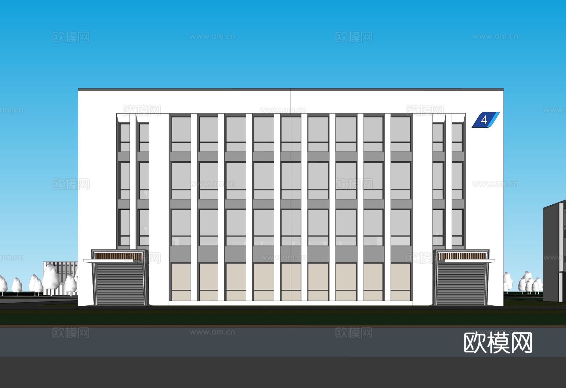 现代工业厂房 现代产业园 多层办公 厂房 产 产业园 办公楼su模型下载（渲染图2）