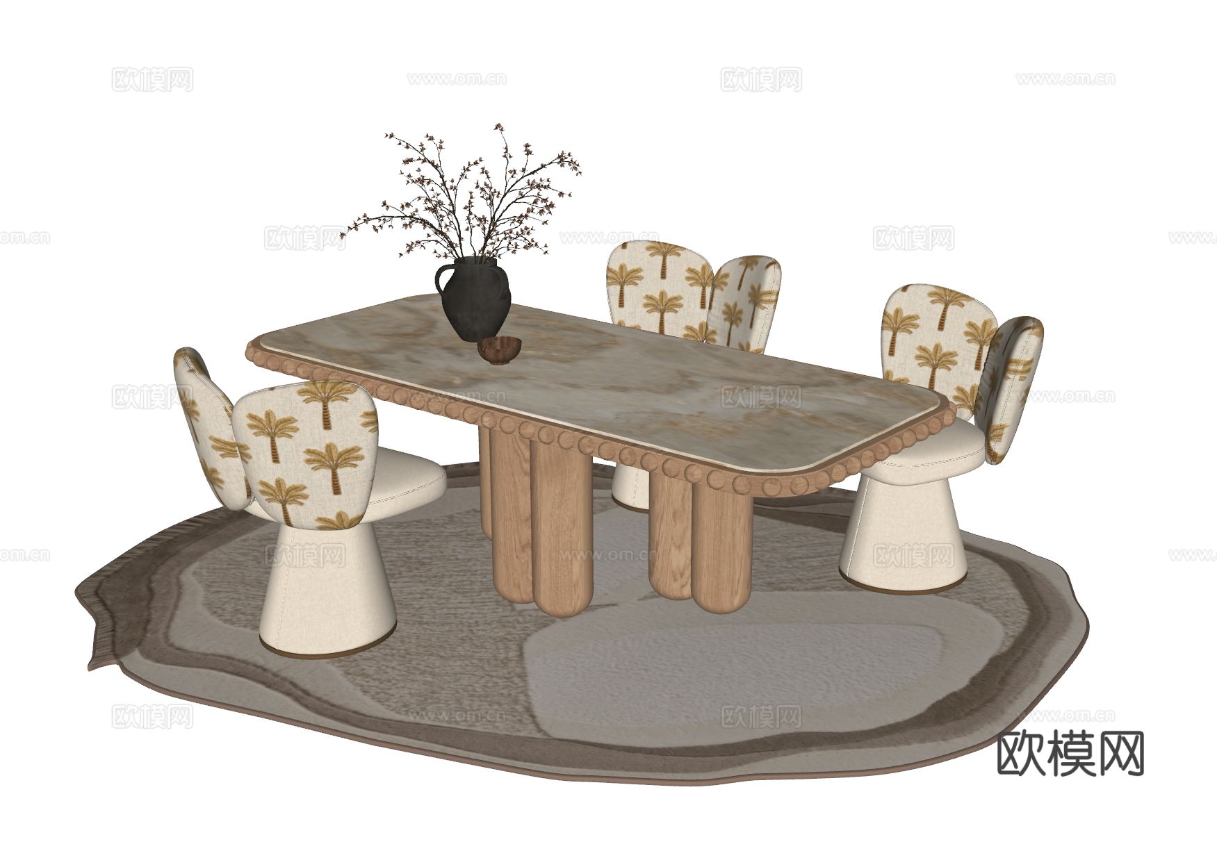 中古风餐桌椅su模型
