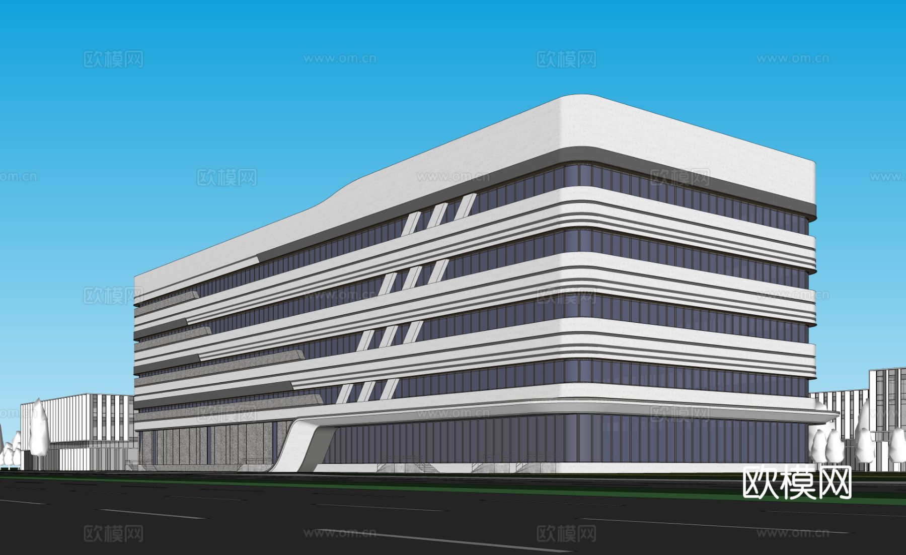 现代工业厂房 现代产业园 多层办公 厂房 产 产业园 办公楼su模型