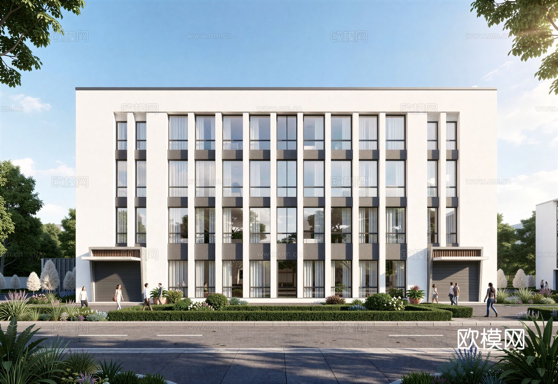 现代工业厂房 现代产业园 多层办公 厂房 产 产业园 办公楼su模型下载（渲染图1）