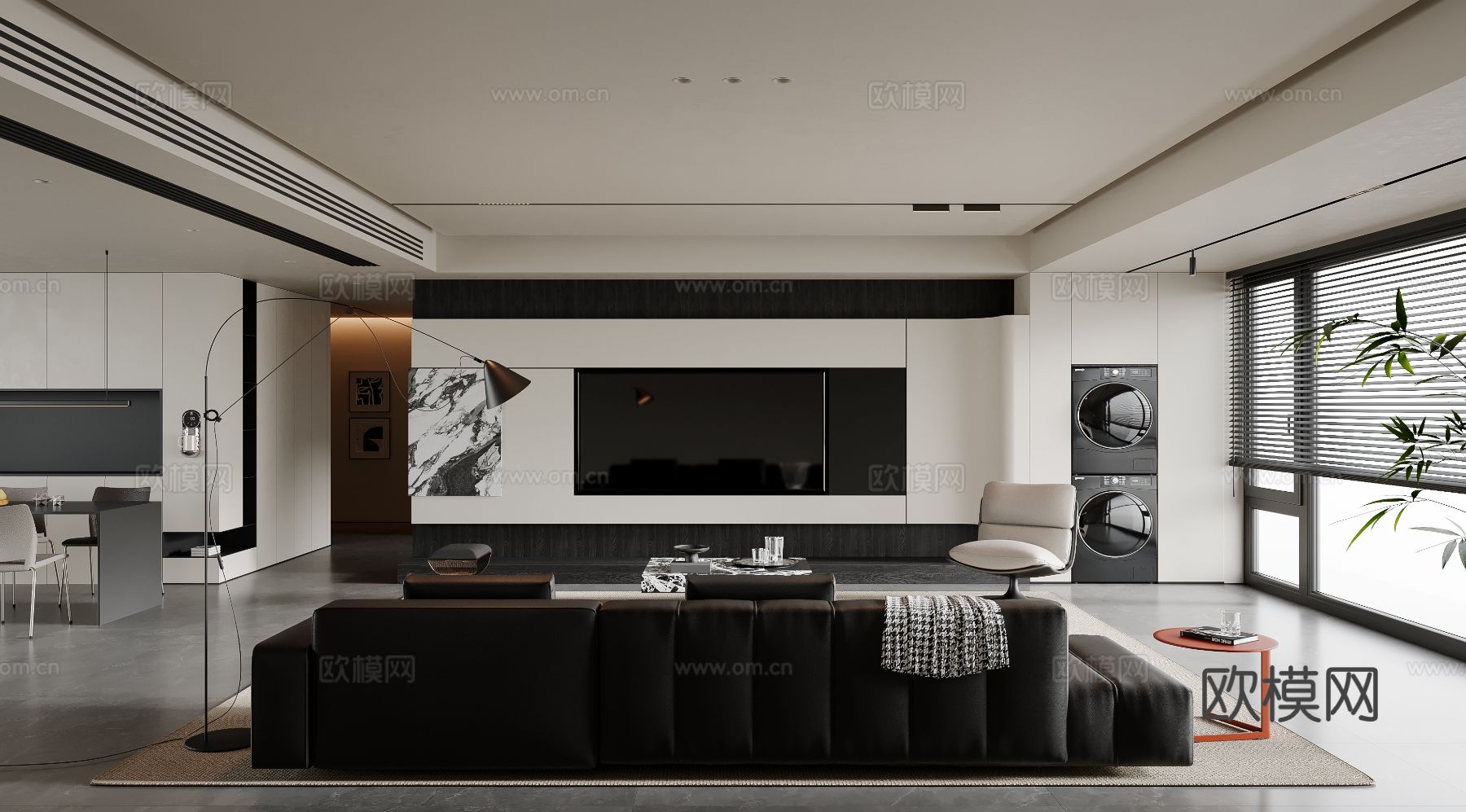 现代简约客厅 沙发茶几 电视背景墙 多人沙发 地毯su模型