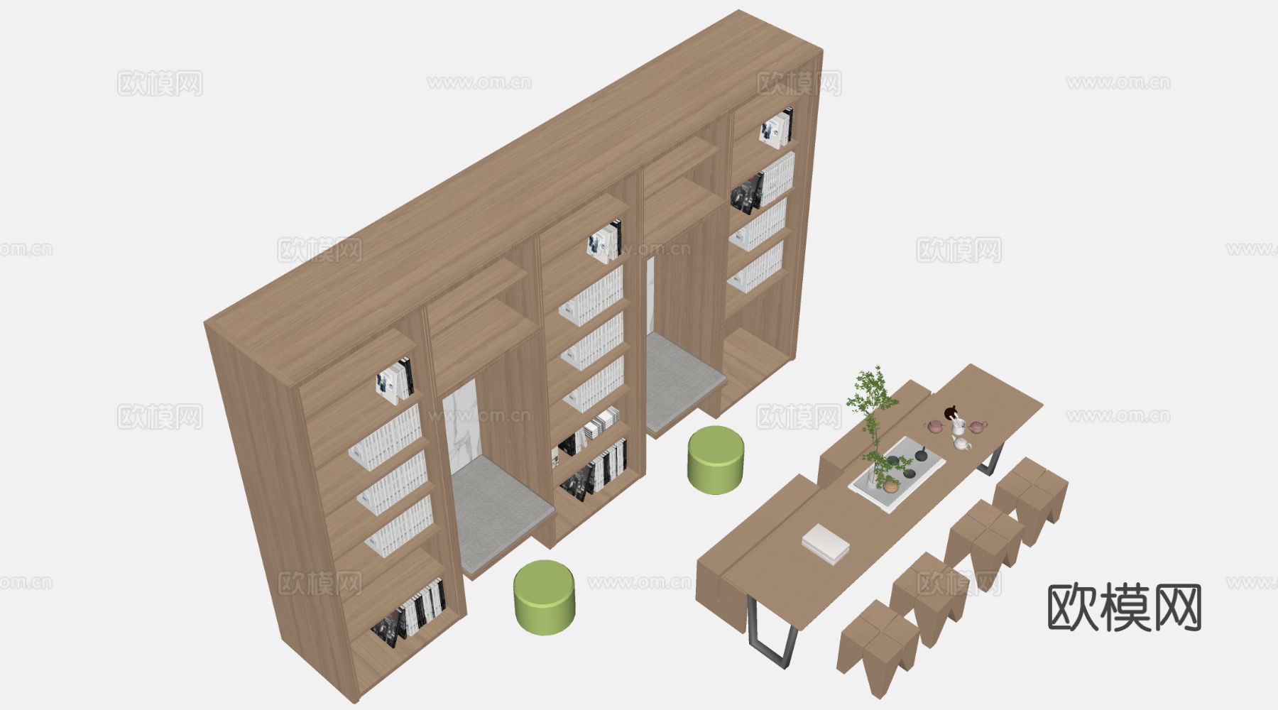 现代休息区桌椅 休闲桌椅 书架 讨论桌椅su模型