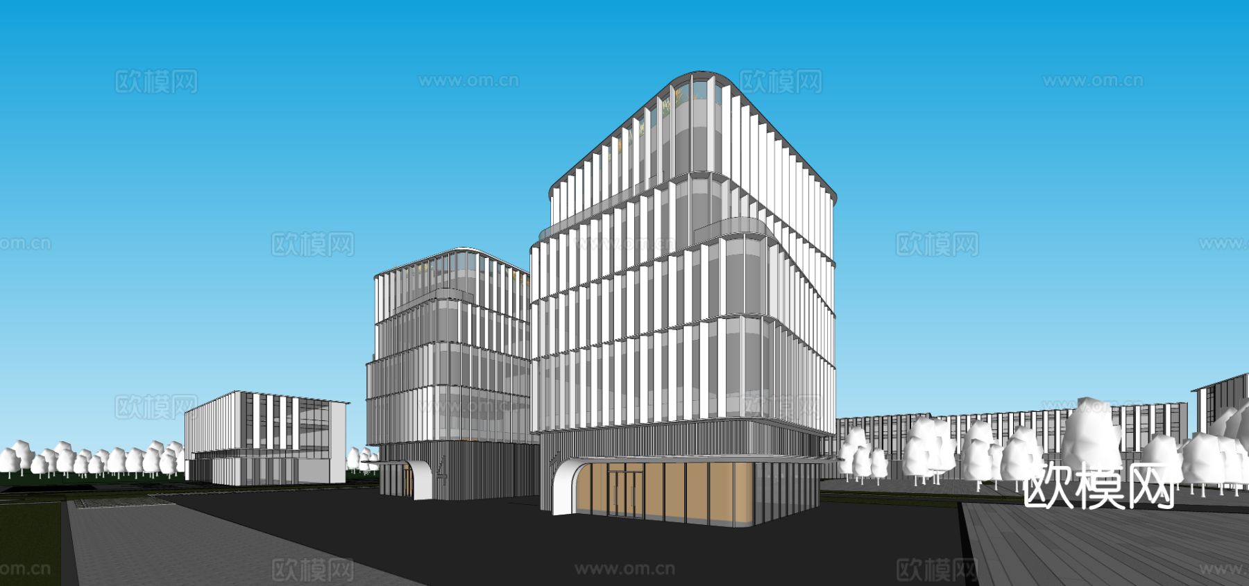 现代工业厂房 现代产业园 多层办公 厂房 产 产业园 办公楼su模型