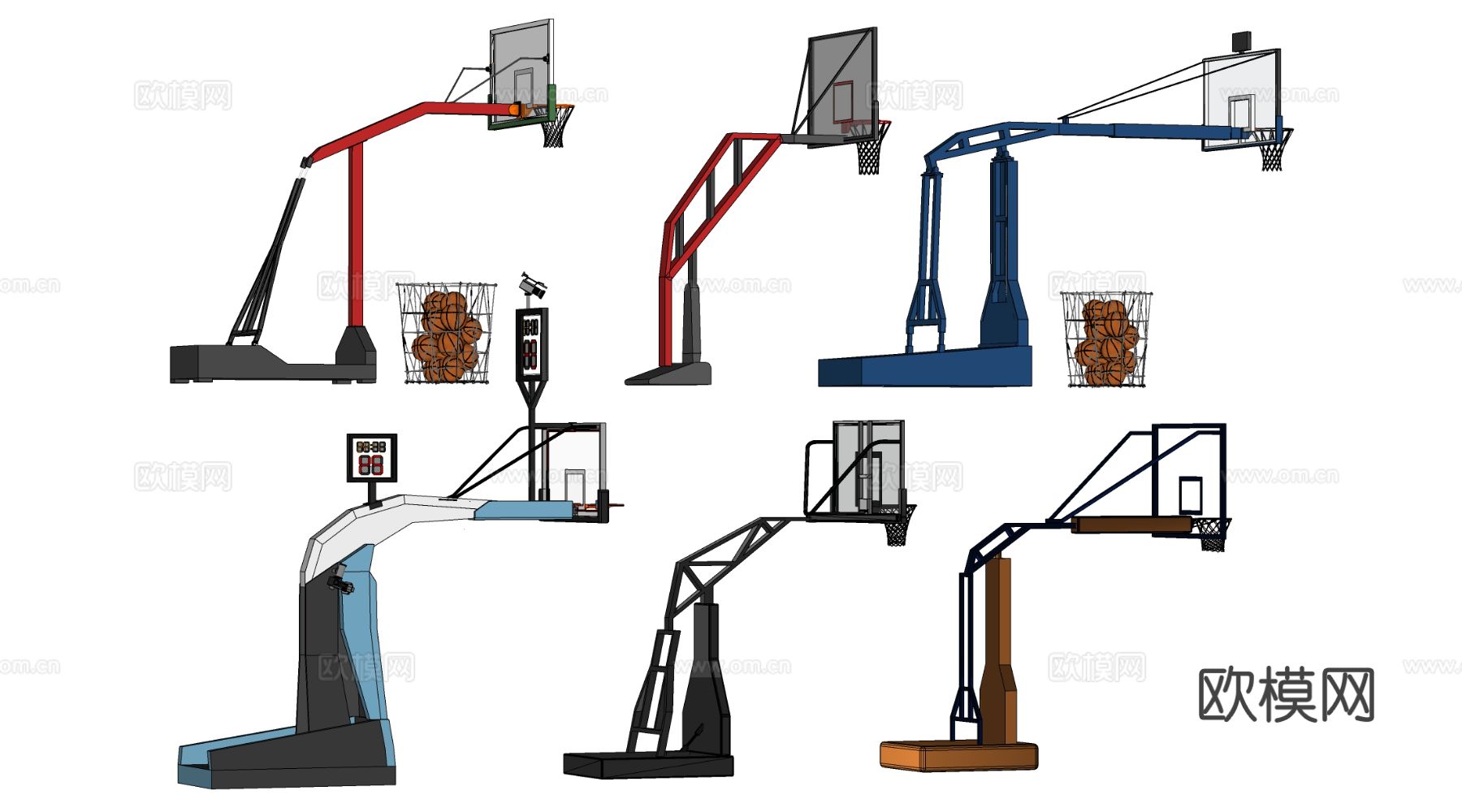 现代篮球架 篮球框su模型