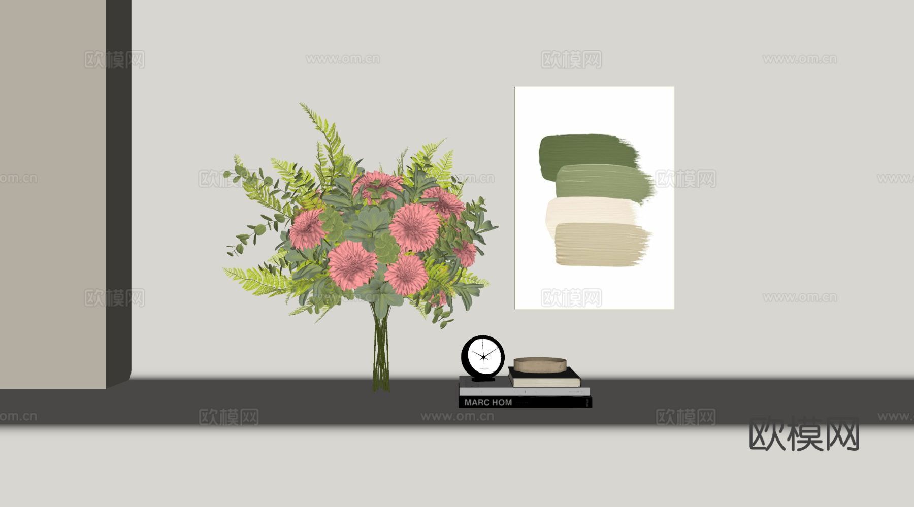 侘寂植物盆栽 花瓶花艺 花卉组合 摆件组合su模型