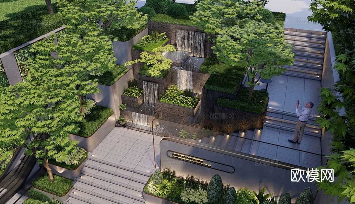 现代台阶景观 庭院景观 庭院花园su模型