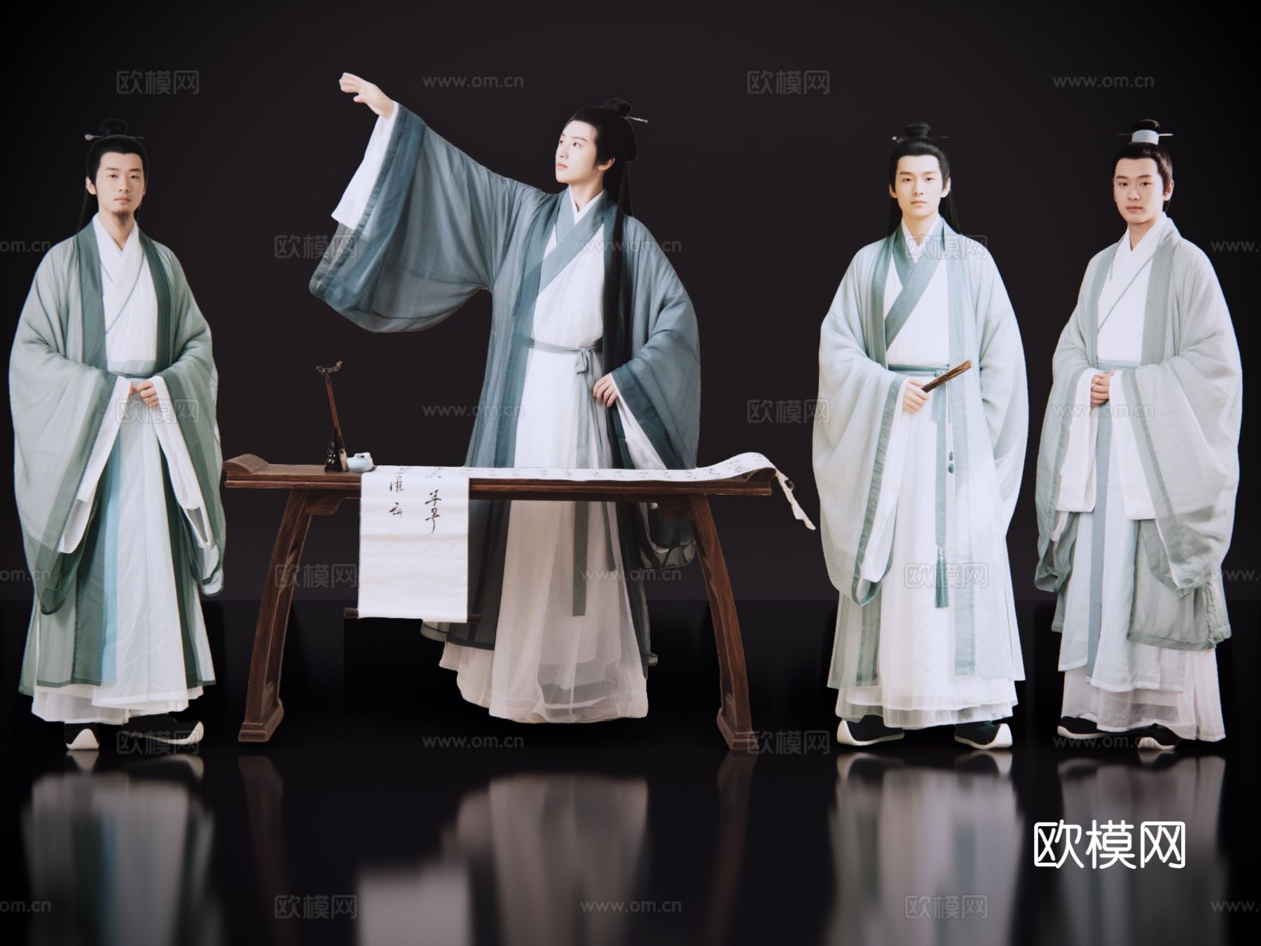 2D古装人物 古代读书人 古装男子 书生 文人骚客 诗人su模型