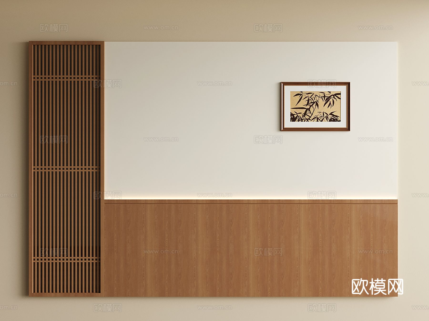 新中式床头背景墙 宋氏卧室背景墙su模型