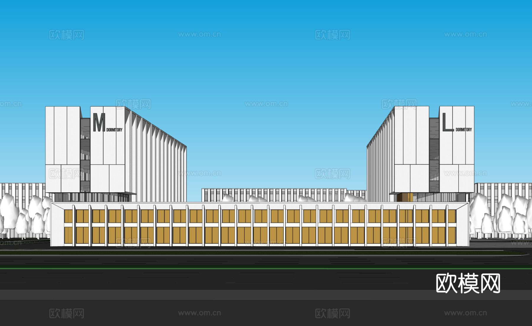现代工业厂房 现代产业园 多层办公 厂房 产 产业园 办公楼su模型下载（渲染图2）