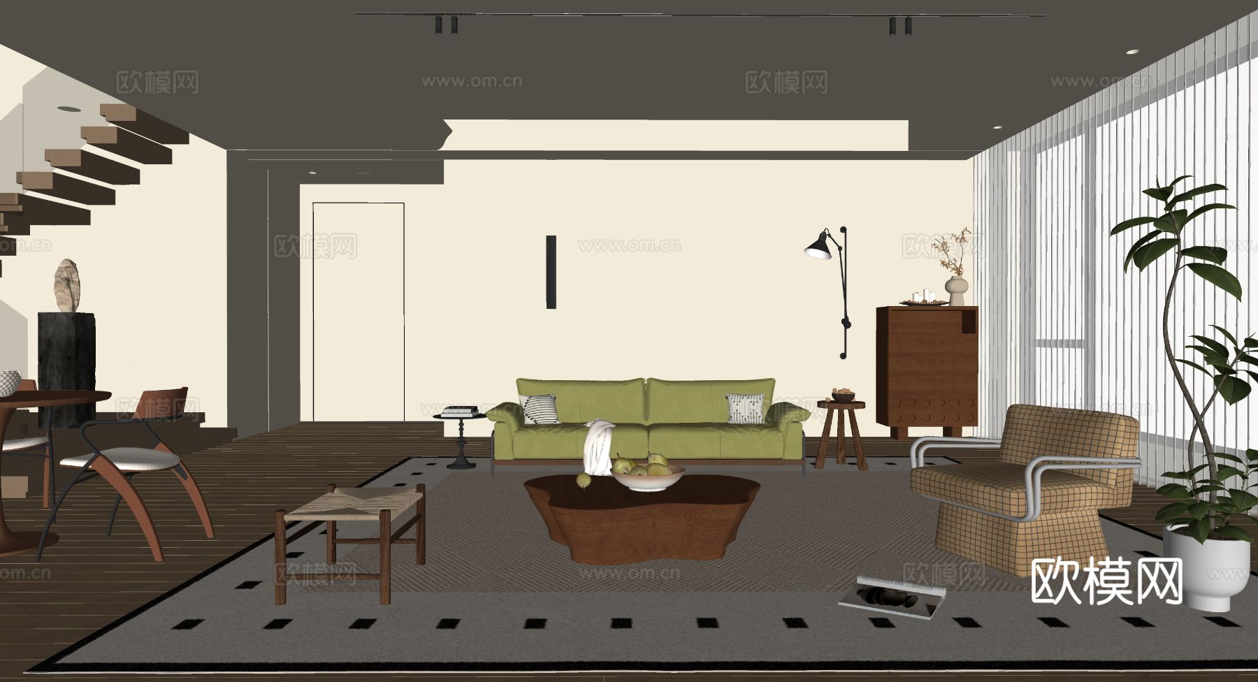 中古风客餐厅su模型