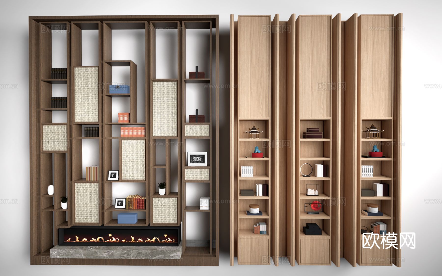 新中式装饰架 博古架 书架 置物架su模型