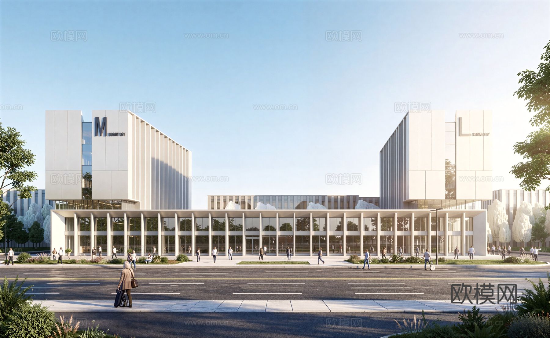 现代工业厂房 现代产业园 多层办公 厂房 产 产业园 办公楼su模型下载（渲染图1）