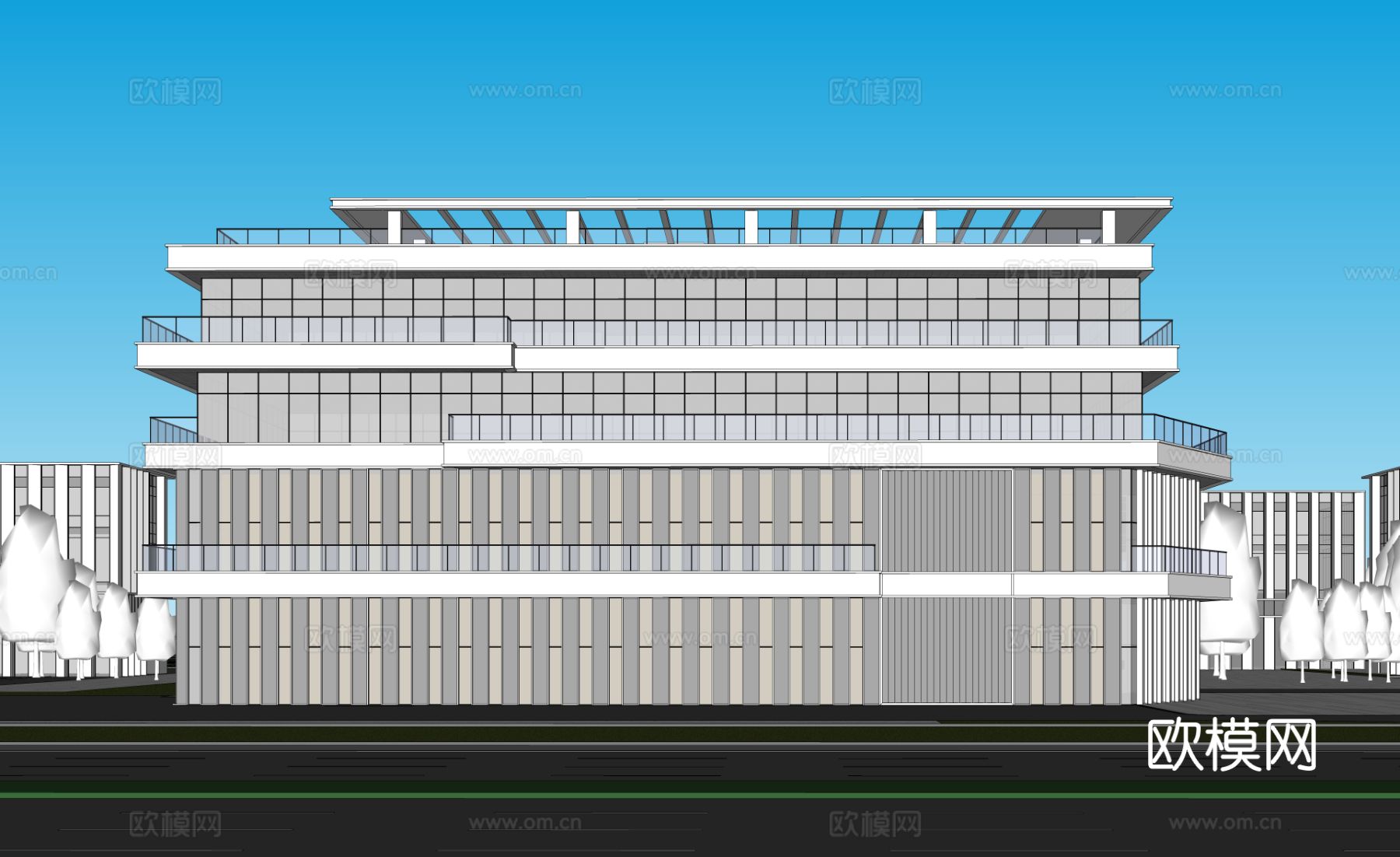 现代工业厂房 现代产业园 多层办公 厂房 产 产业园 办公楼su模型下载（渲染图2）