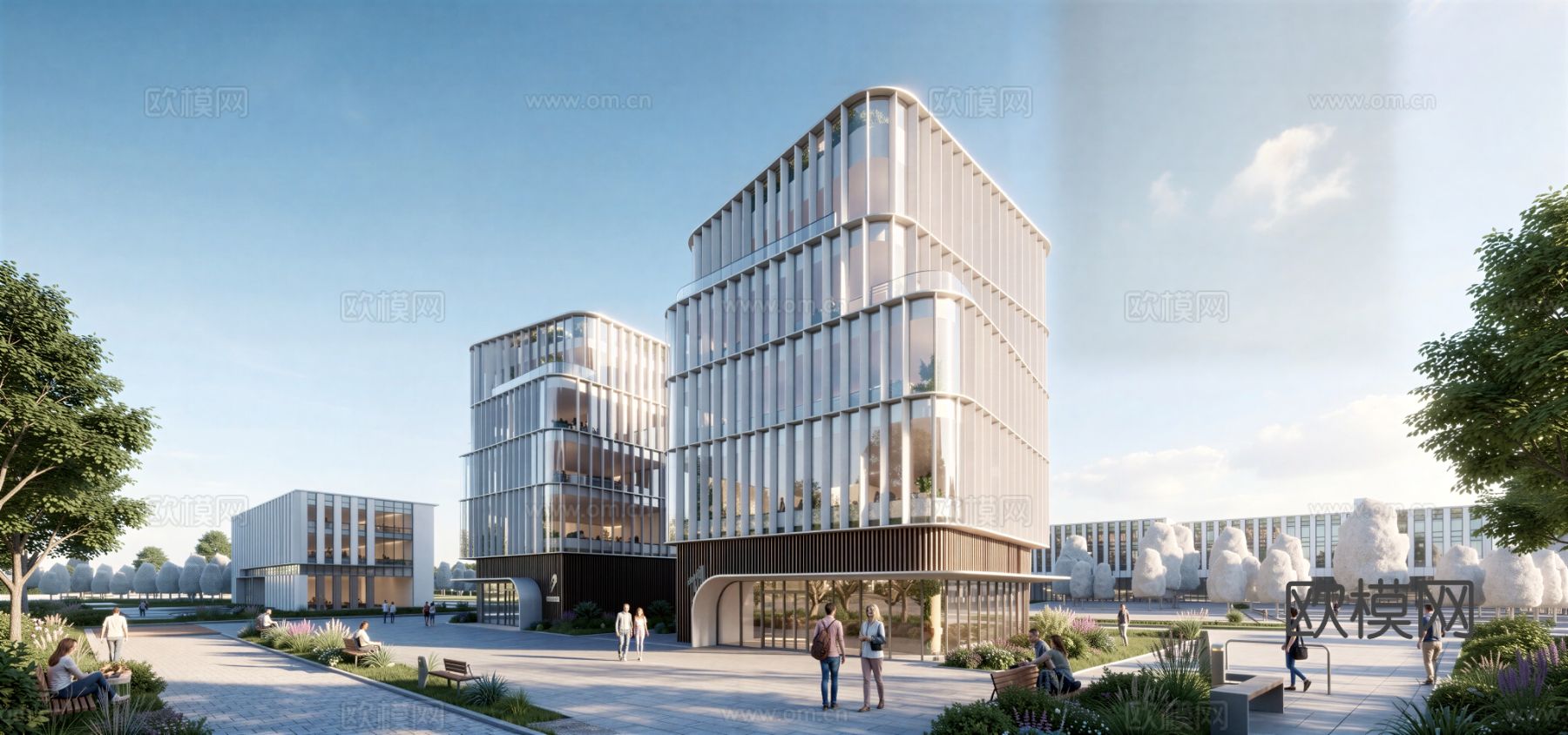 现代工业厂房 现代产业园 多层办公 厂房 产 产业园 办公楼su模型