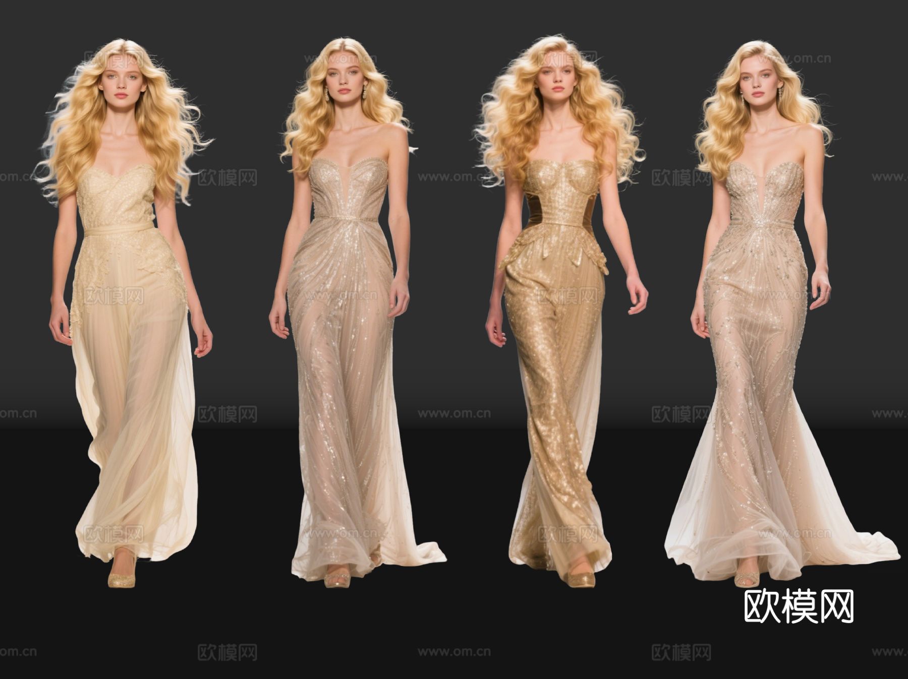 2D现代人物 T台走秀 时尚模特 晚礼服模特 现代美女su模型