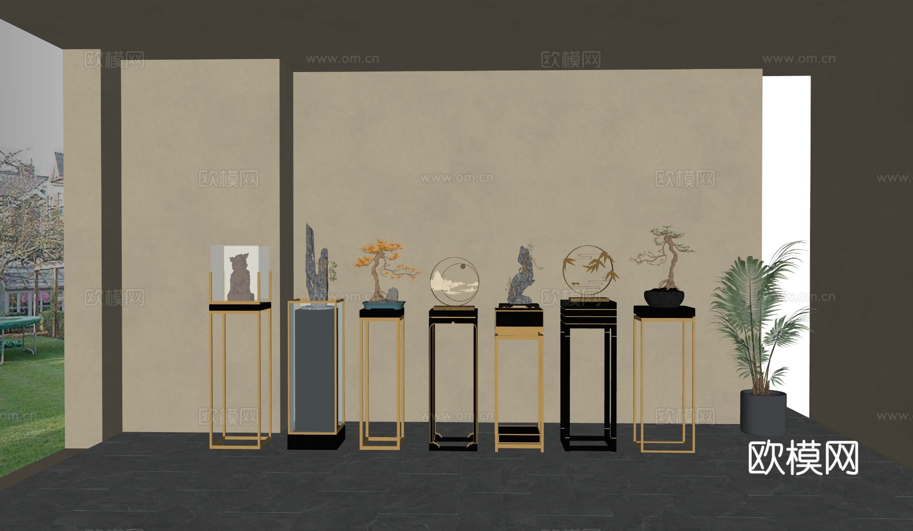 现代  新中式雕塑摆件su模型